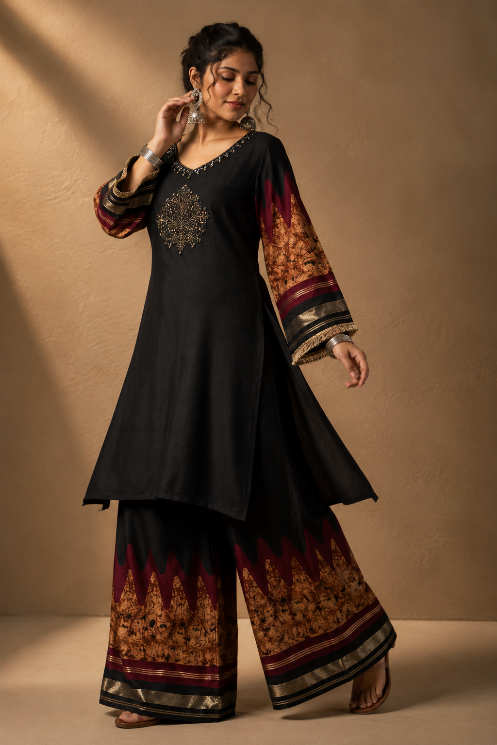 Black Embroidered Kurti & Palazzo Co-ord Set