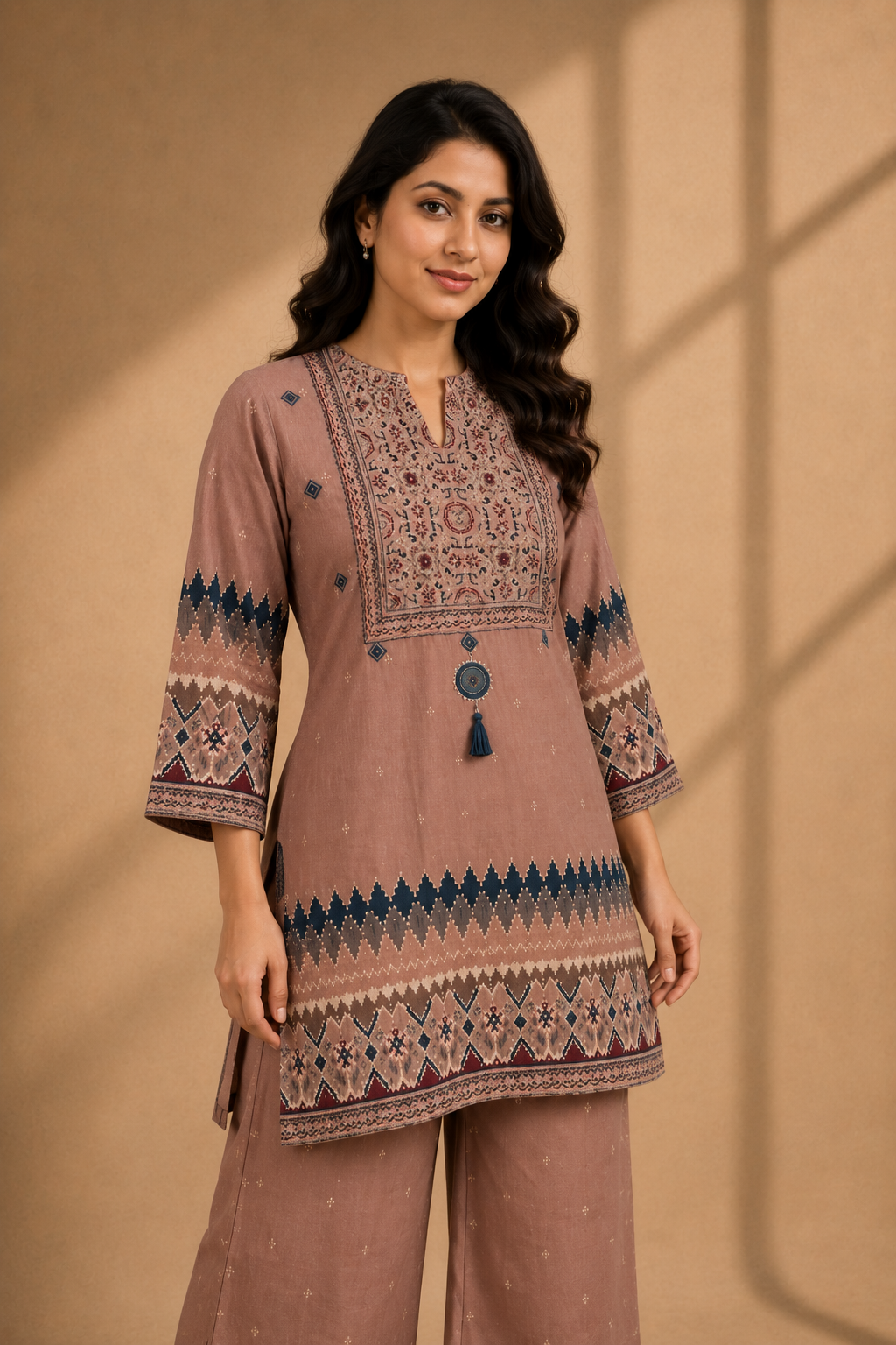 Dusty Mauve Printed Kurta & Palazzo Co-ord Set