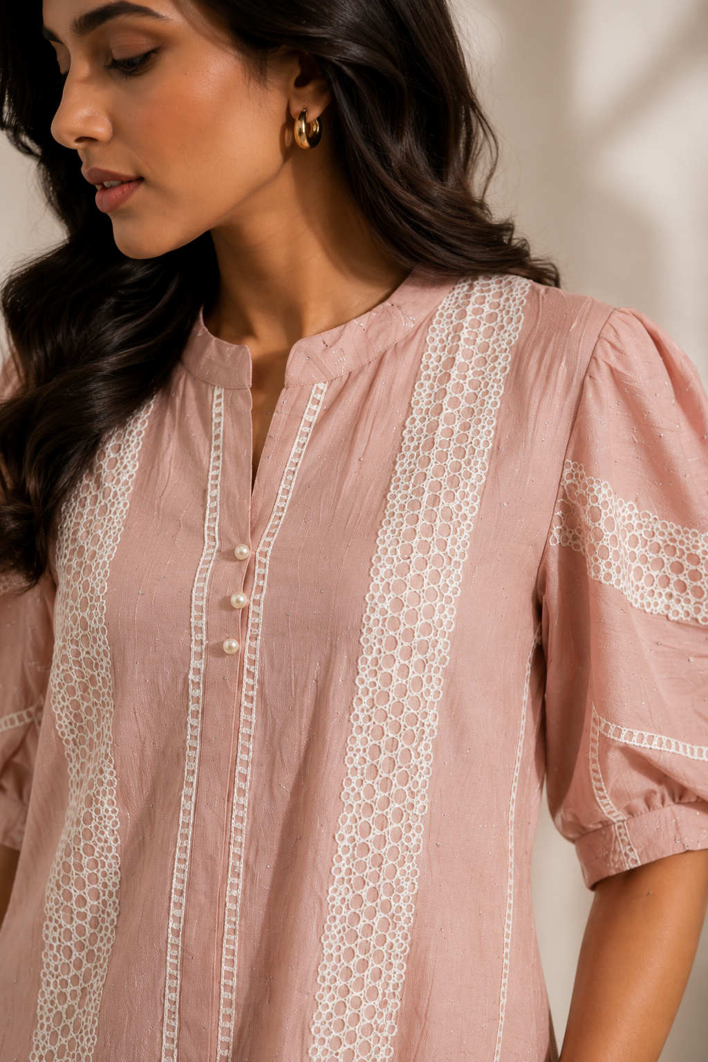 Blush Pink Lace Detail Cotton Top