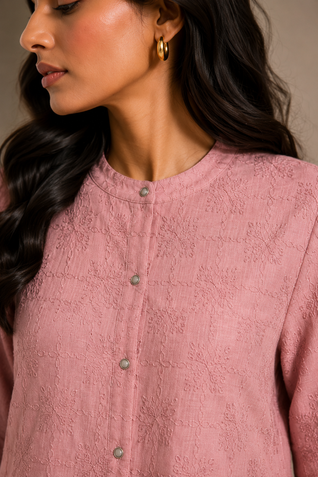 Dusty Rose Embroidered Cotton Short Tunic