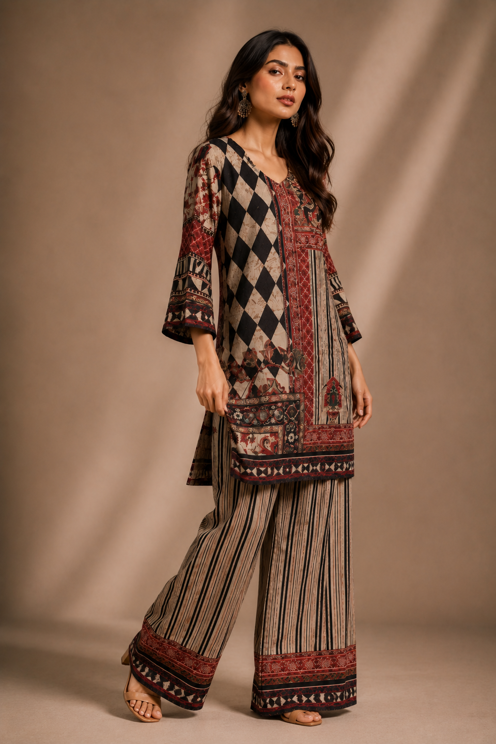Multicolour Printed Crepe Kurta & Palazzo Coord Set