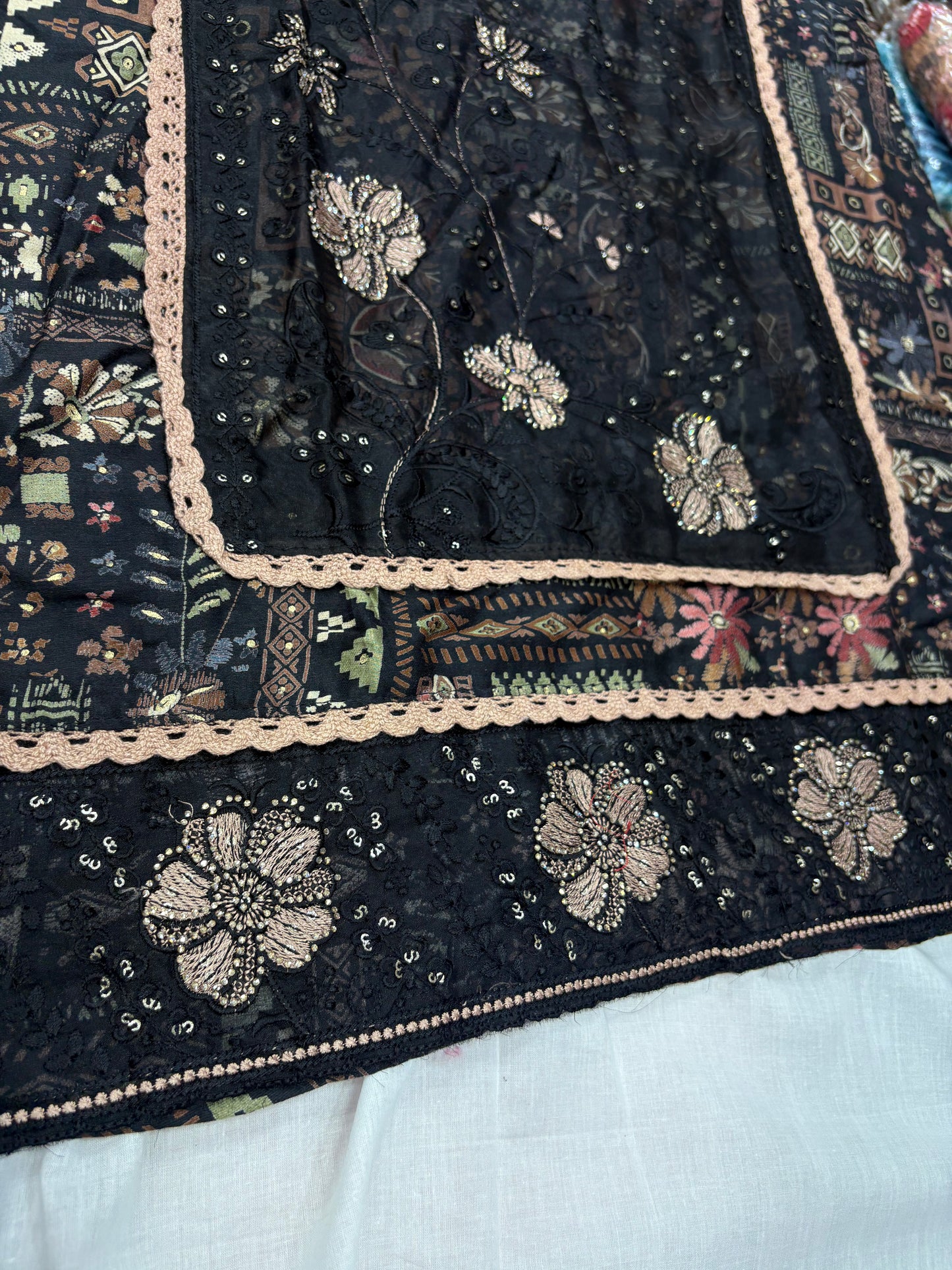 Midnight Floral Embellished Unstitched Suit Set