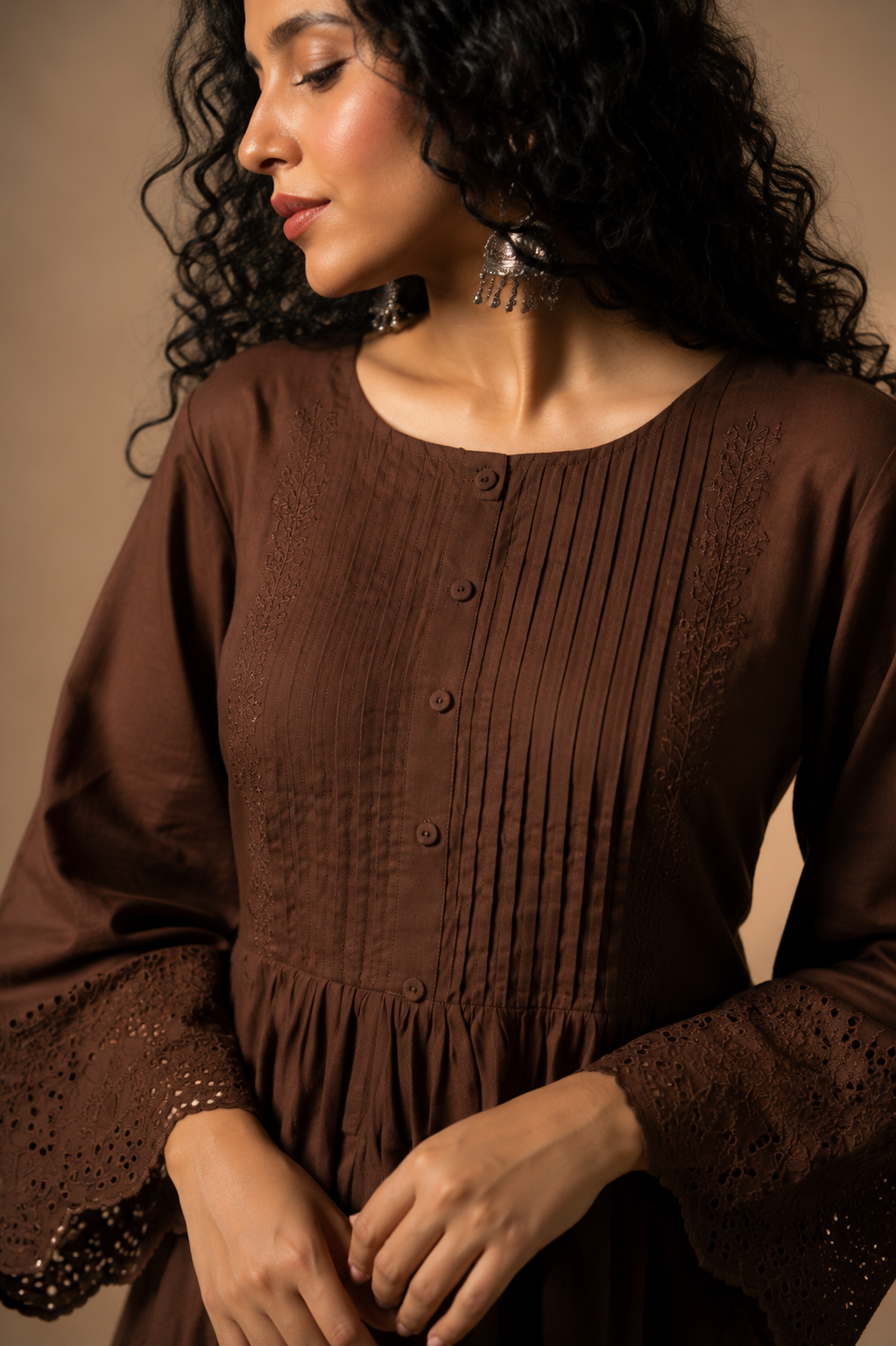 Chocolate Brown Embroidered Kurti & Palazzo Co-ord Set