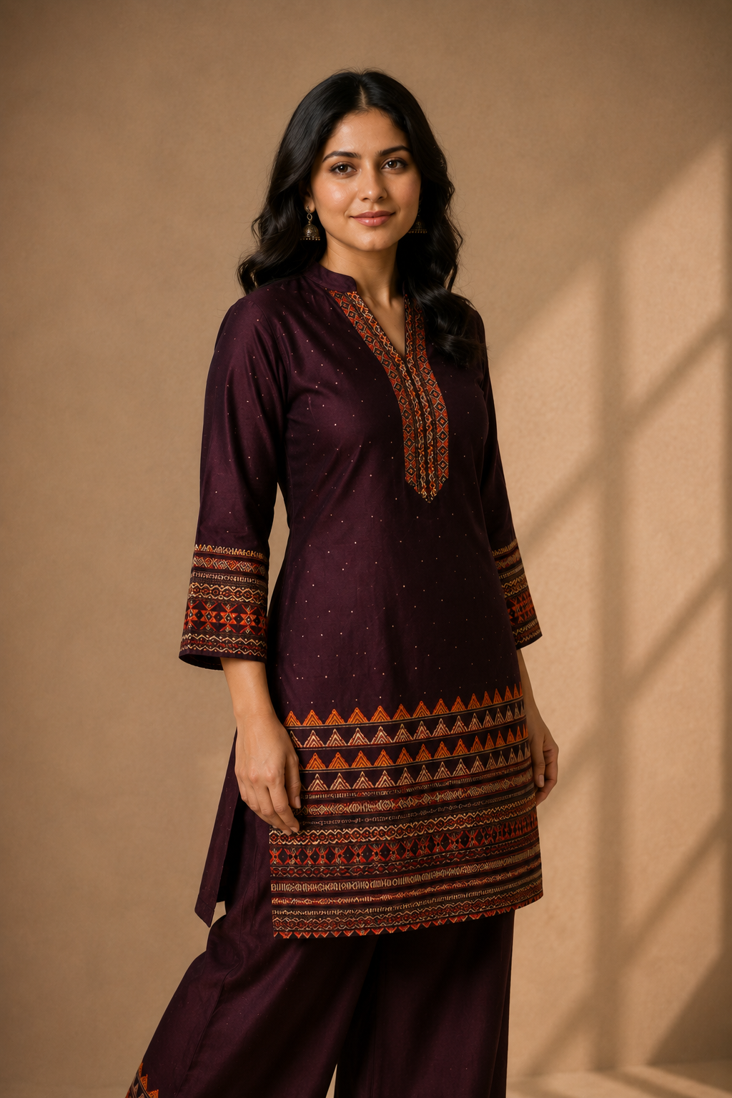Plum Printed Kurti & Palazzo Co-ord Set