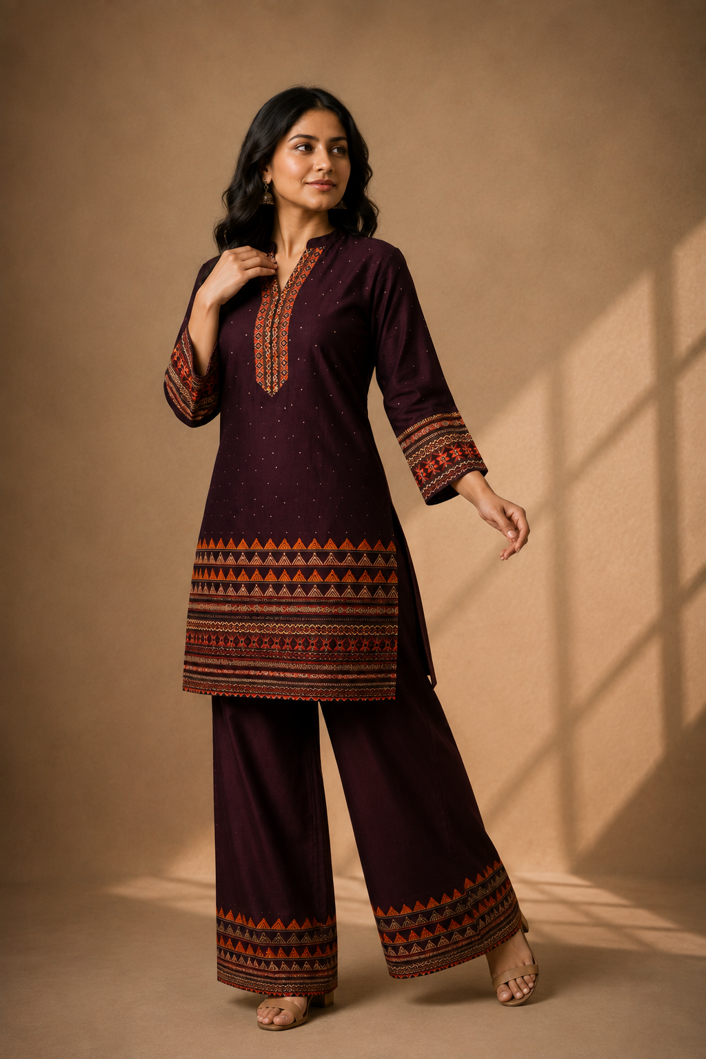 Plum Printed Kurti & Palazzo Co-ord Set
