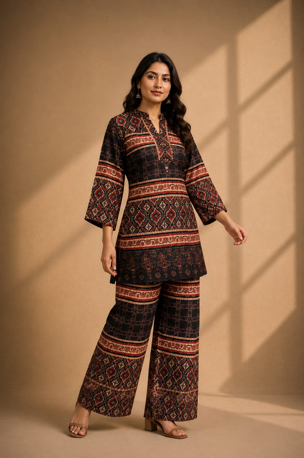Black Printed Kurta & Palazzo Co-ord Set