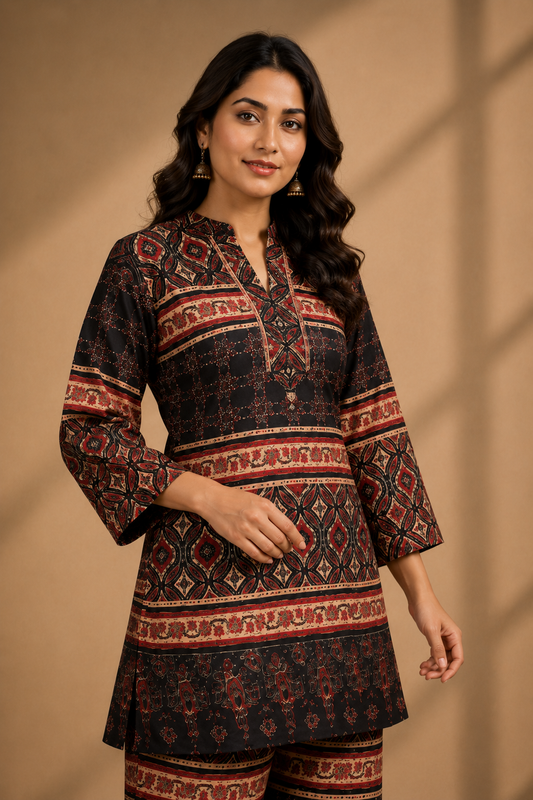 Black Printed Kurta & Palazzo Co-ord Set