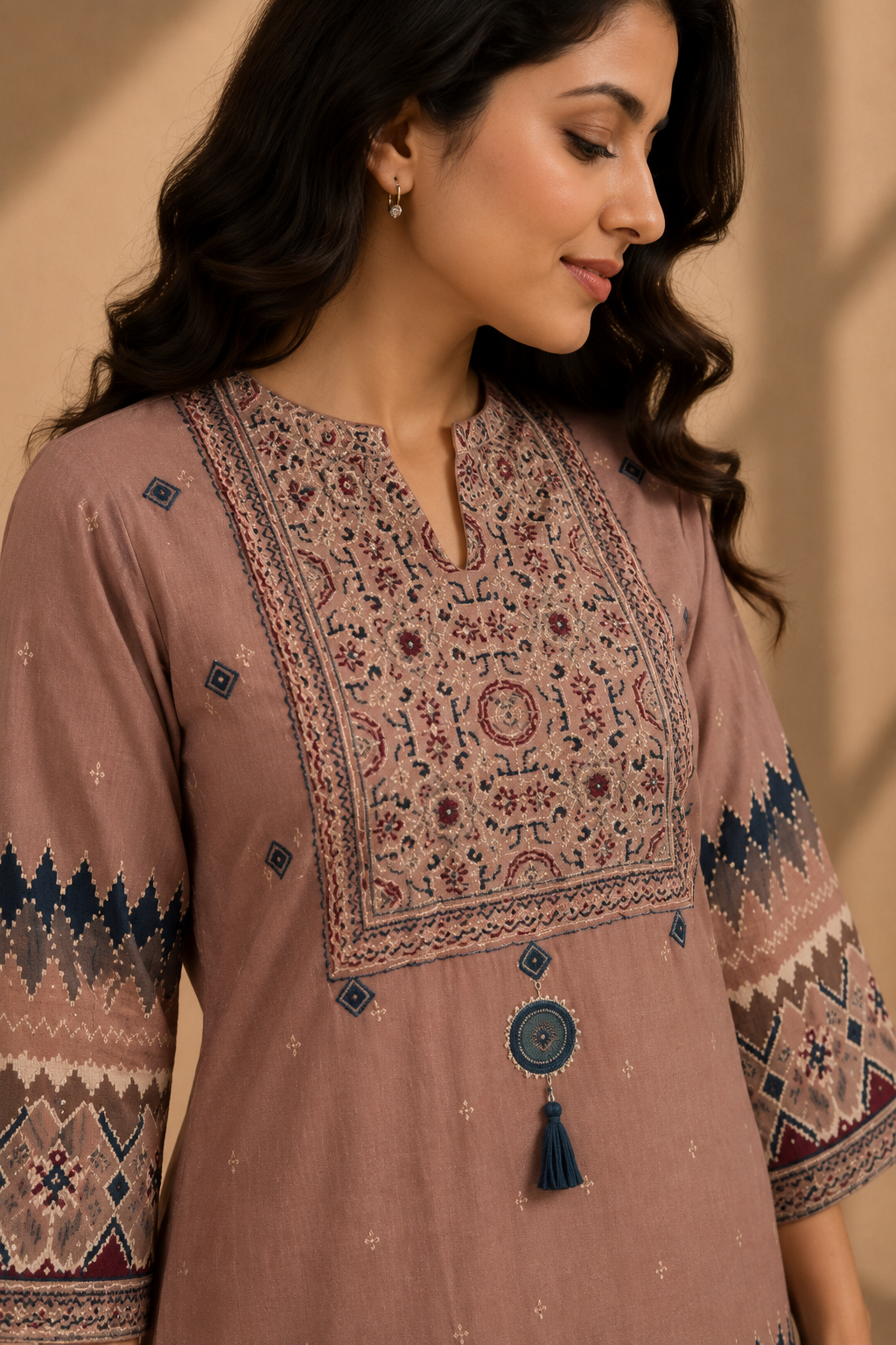 Dusty Mauve Printed Kurta & Palazzo Co-ord Set