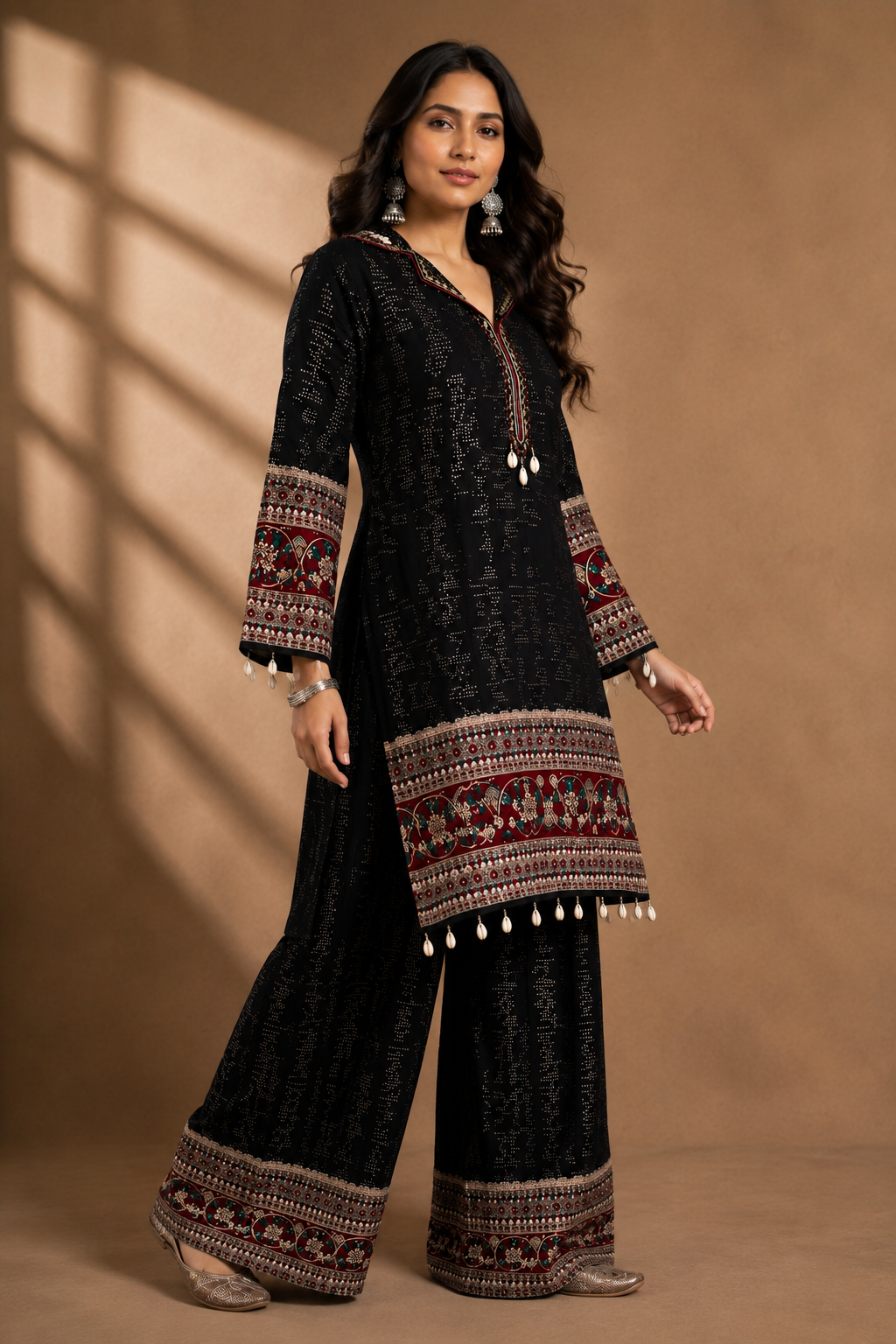 Black Embroidered Co-ord Set with Shell Embellishment