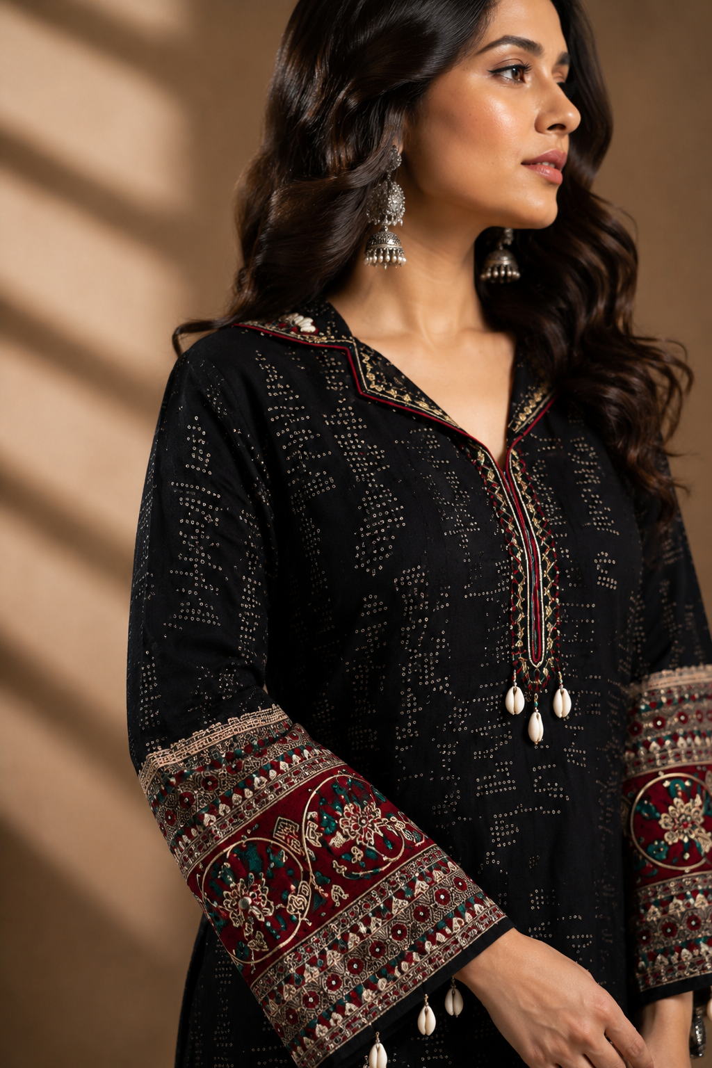 Black Embroidered Co-ord Set with Shell Embellishment