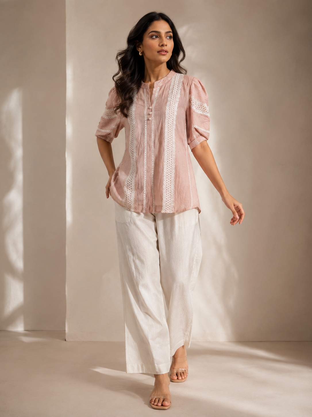 Blush Pink Lace Detail Cotton Top