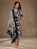 Black and White Printed Kurti Pant set with Dupatta