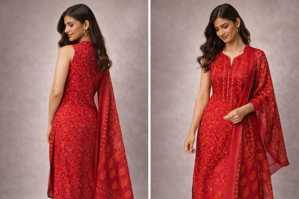 Red Paisley Printed Kurta Set with Dupatta
