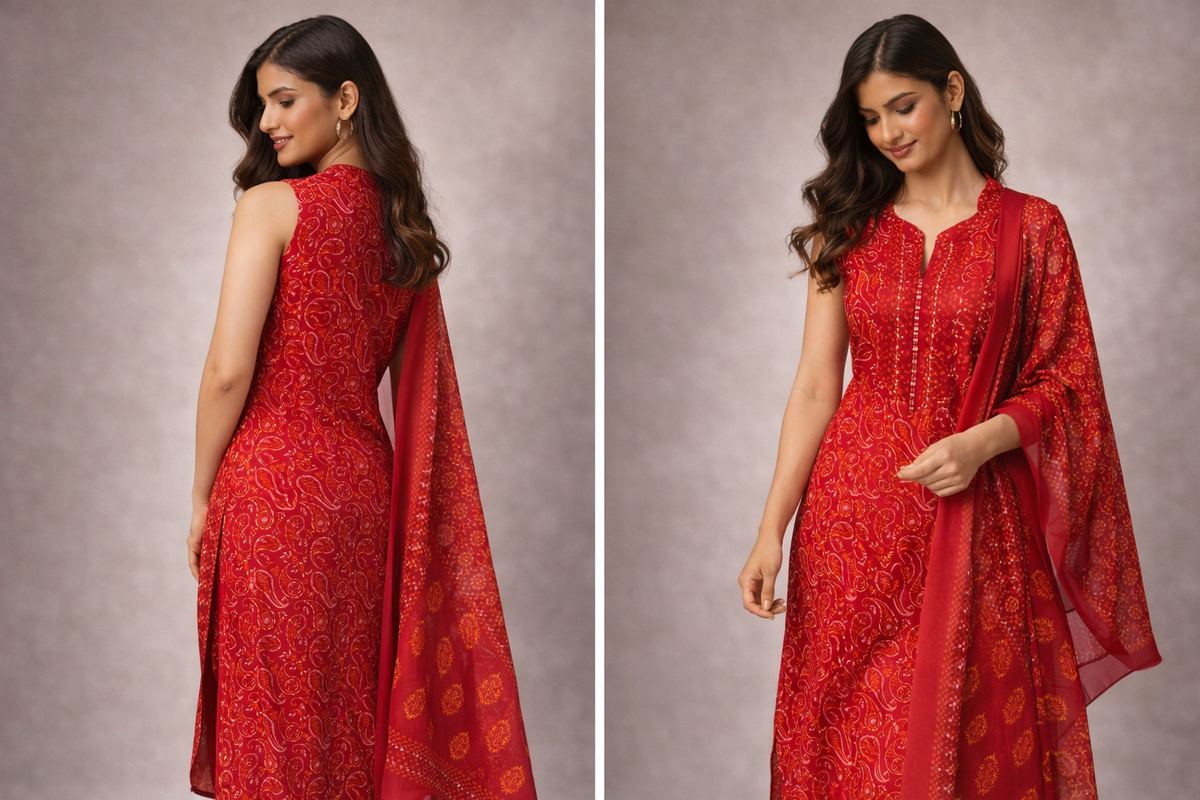 Red Paisley Printed Kurta Set with Dupatta