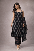 Midnight Bloom Printed Kurta Set with Dupatta