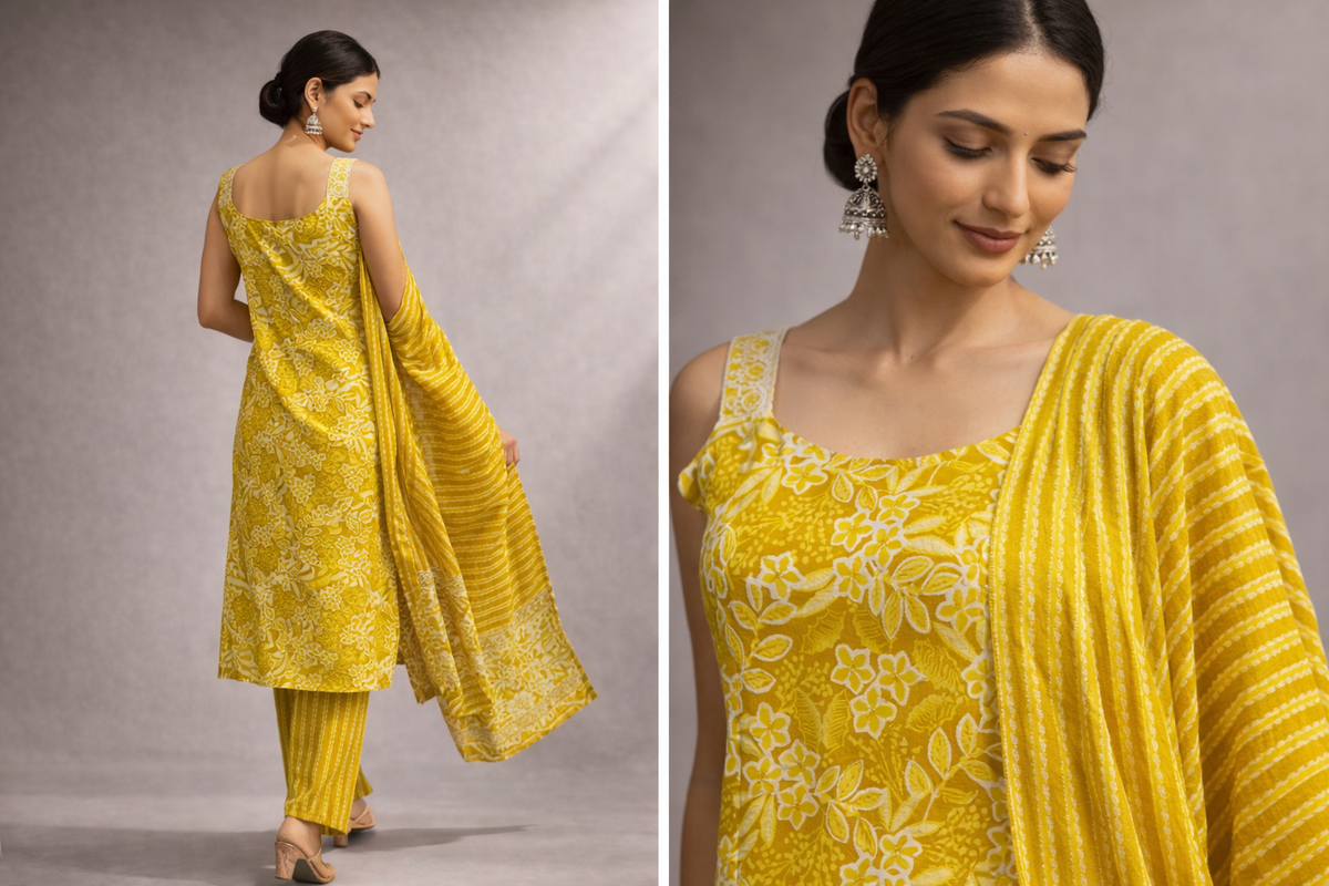 Sunlit Bloom Printed Kurta Set with Dupatta