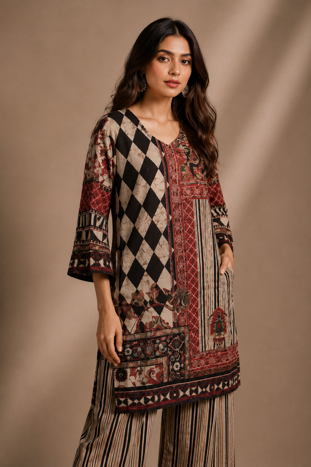 Multicolour Printed Crepe Kurta & Palazzo Coord Set