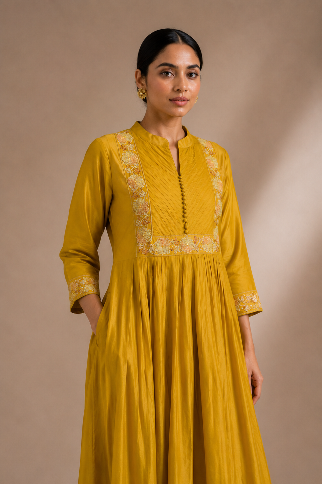 Mustard Yellow Embroidered Anarkali Kurta Palazzo Set