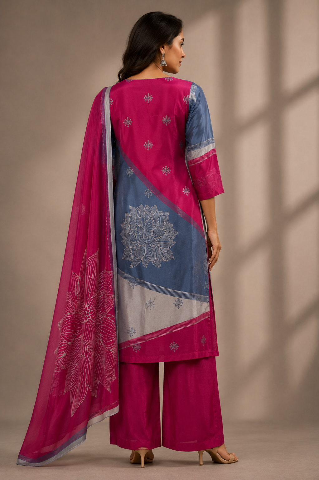 Blush Bloom Printed Kurti Pant Set with Dupatta