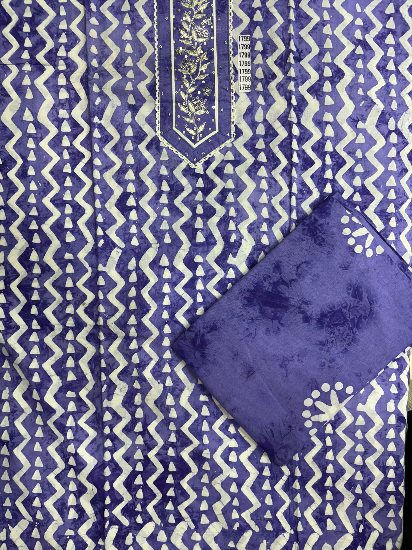 Printed Unstitched Suit Set with Embroidered Neckline & Dupatta