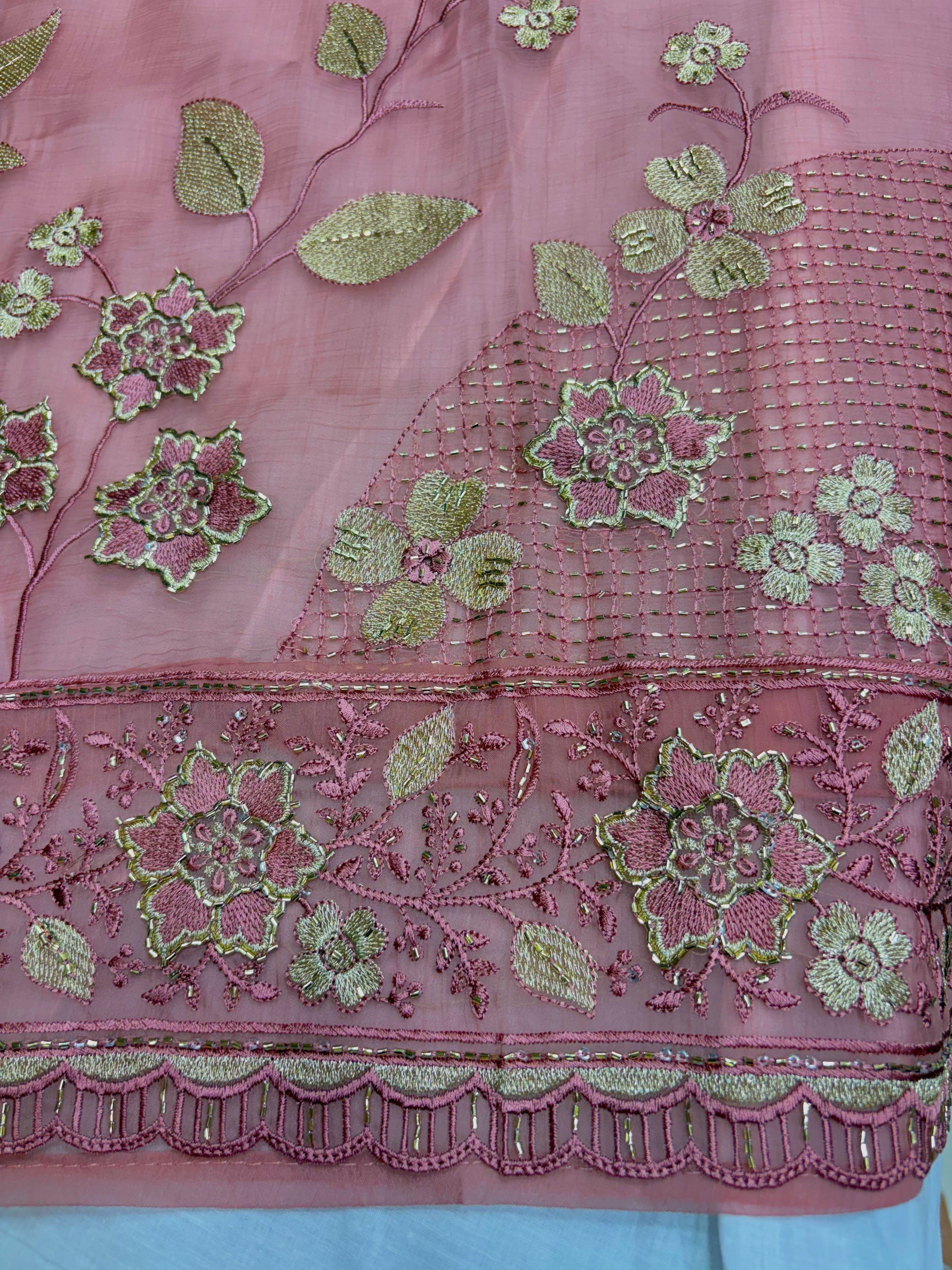 Tissue Floral Embroidered Unstitched Suit Set