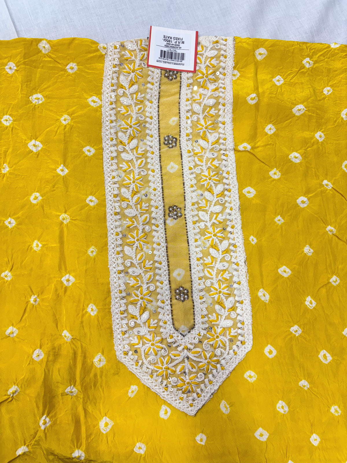 Sunshine Yellow Bandhani Embroidered Unstitched Suit Set with Dupatta