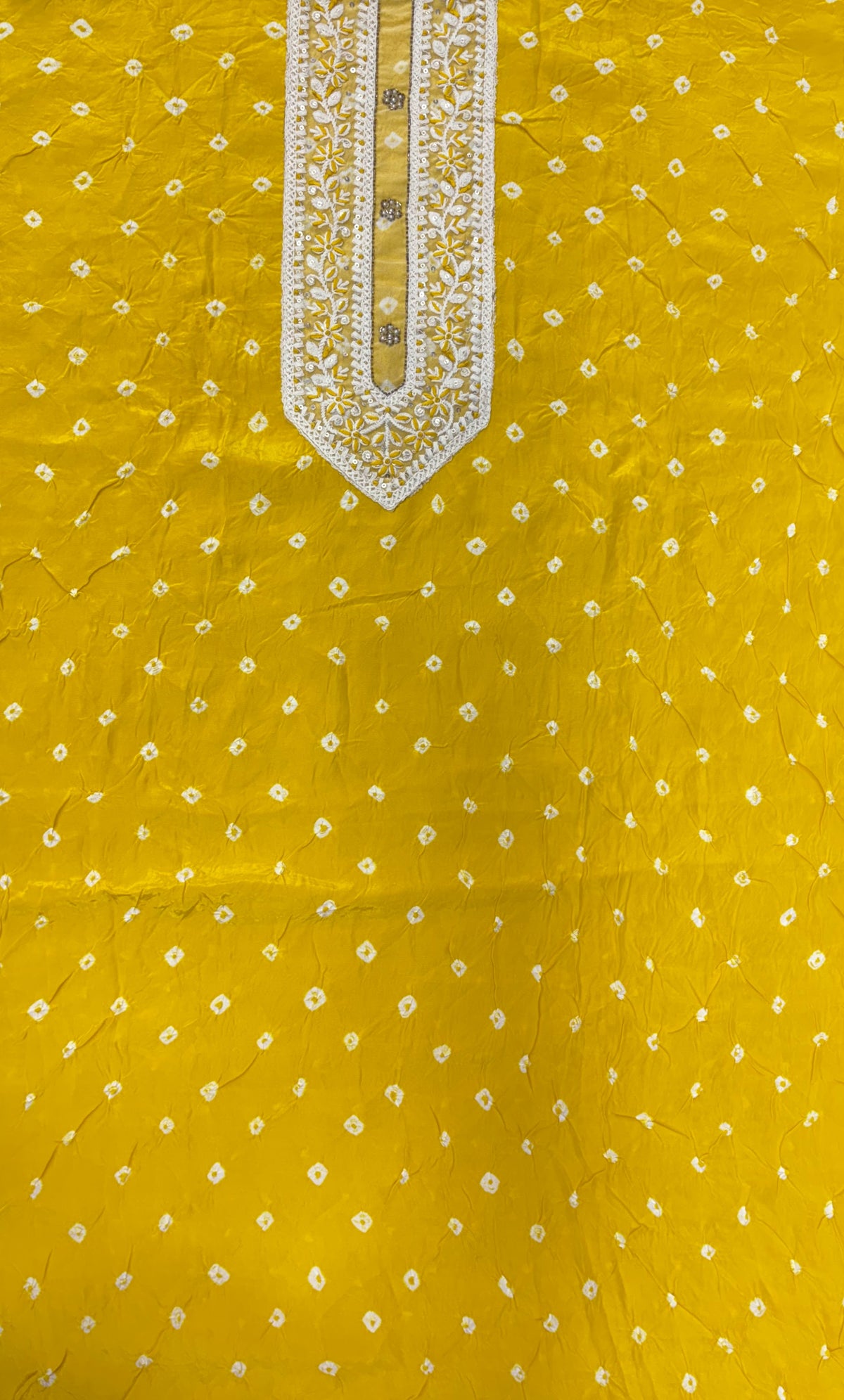 Sunshine Yellow Bandhani Embroidered Unstitched Suit Set with Dupatta