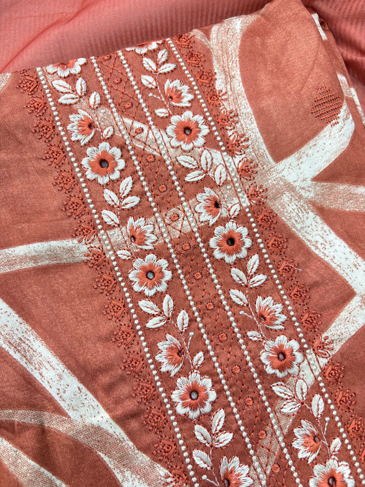 Embroidered Floral Print Unstitched Suit Set