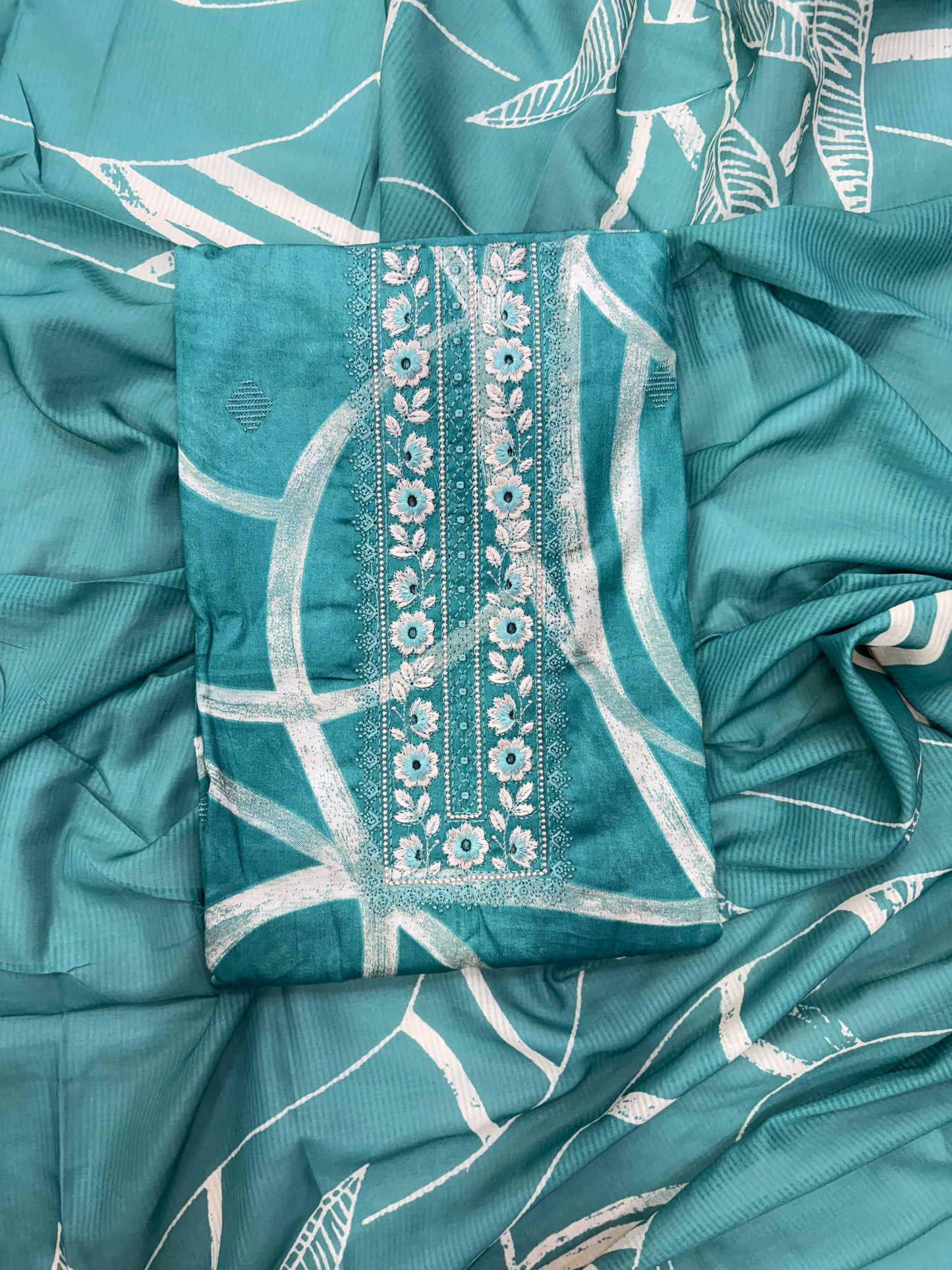 Embroidered Floral Print Unstitched Suit Set