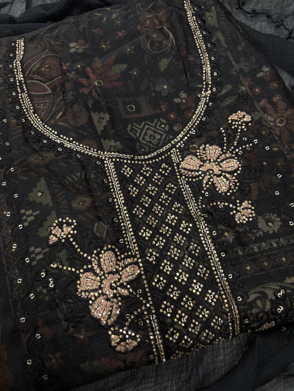 Midnight Floral Embellished Unstitched Suit Set