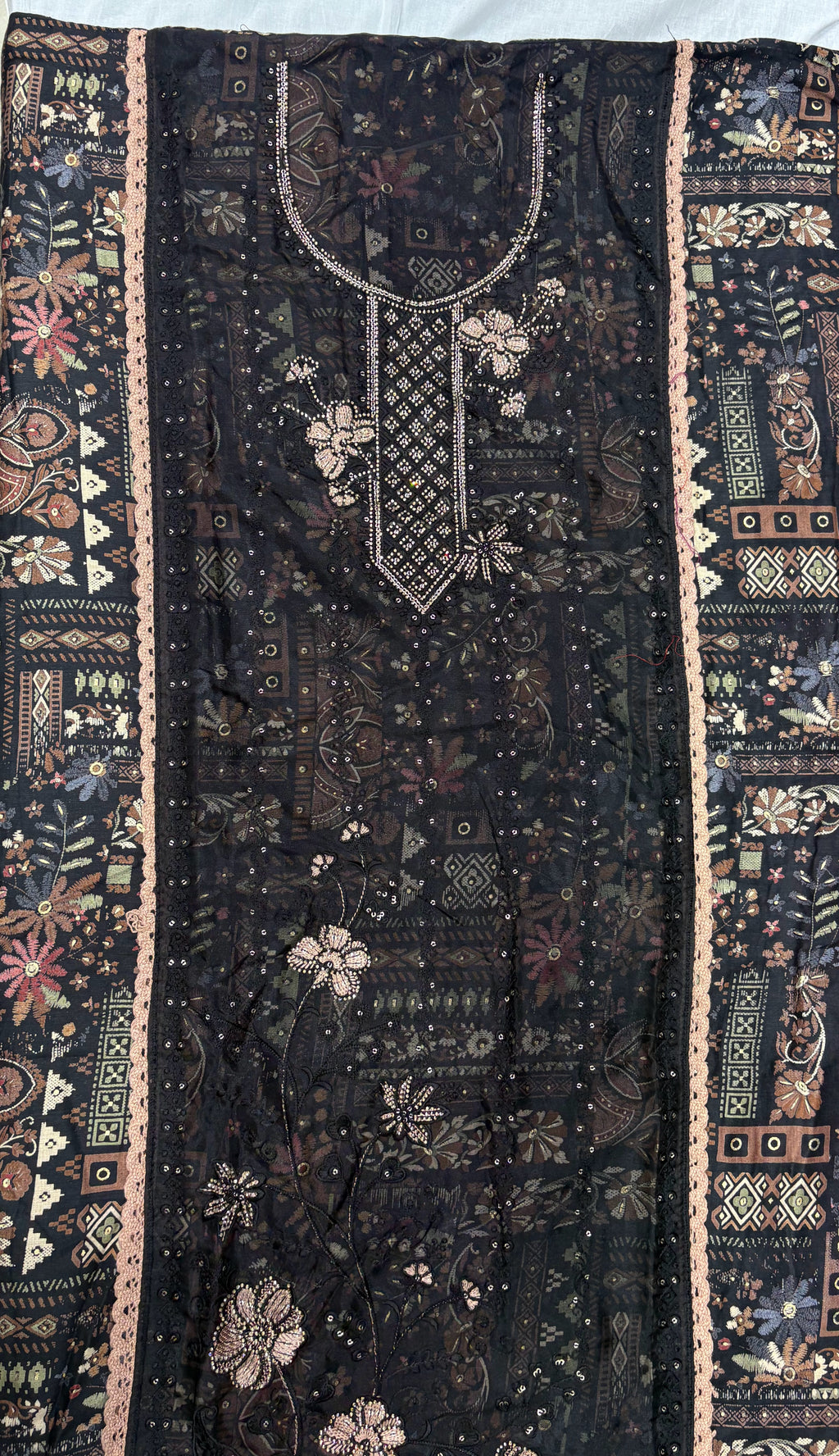 Midnight Floral Embellished Unstitched Suit Set