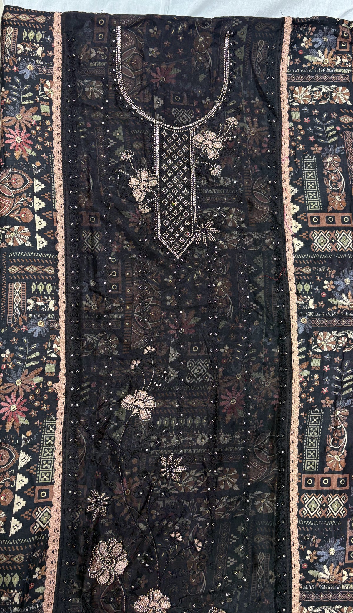Midnight Floral Embellished Unstitched Suit Set