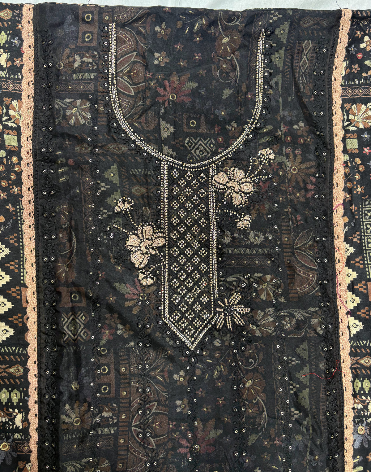 Midnight Floral Embellished Unstitched Suit Set
