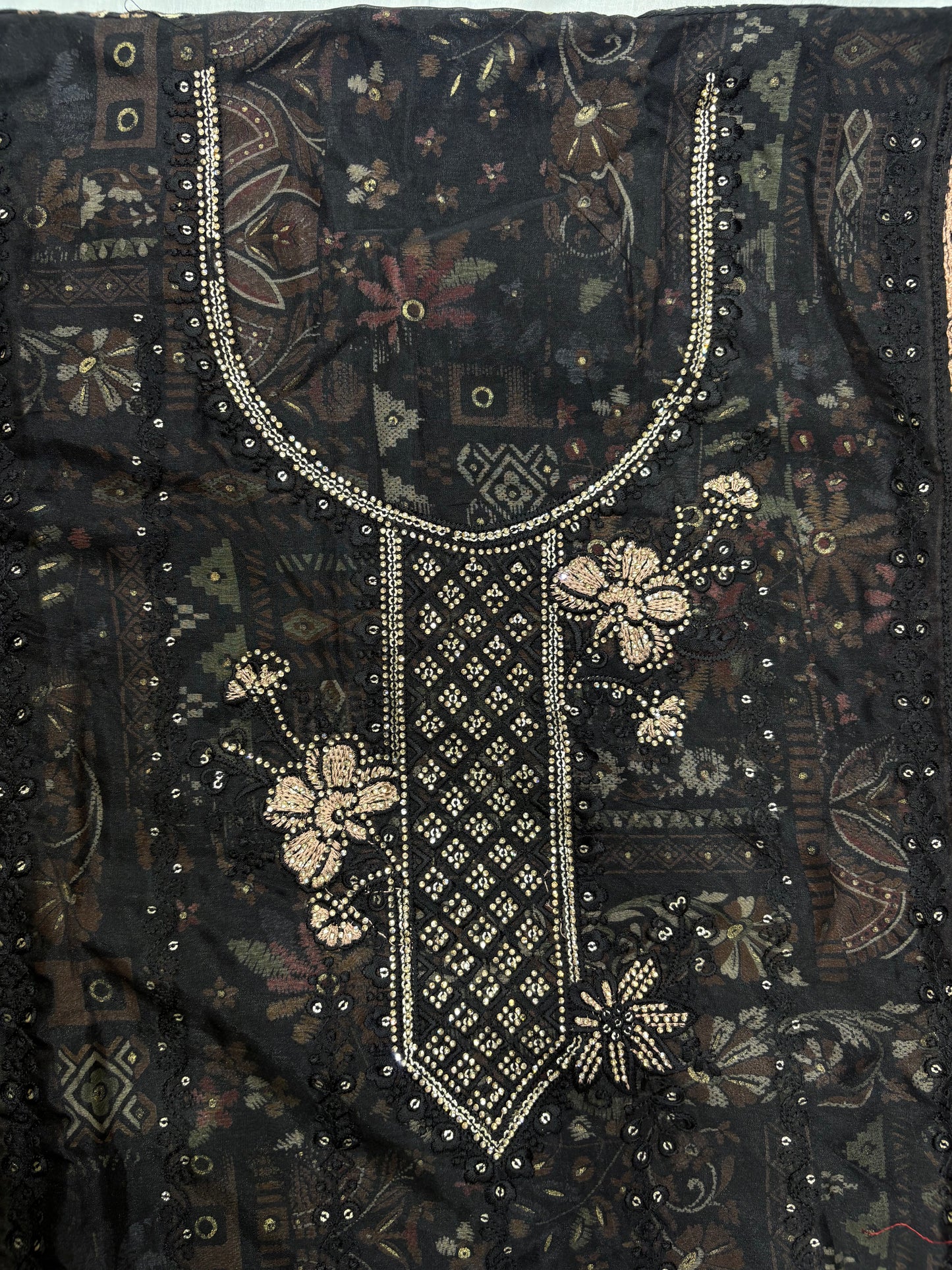 Midnight Floral Embellished Unstitched Suit Set