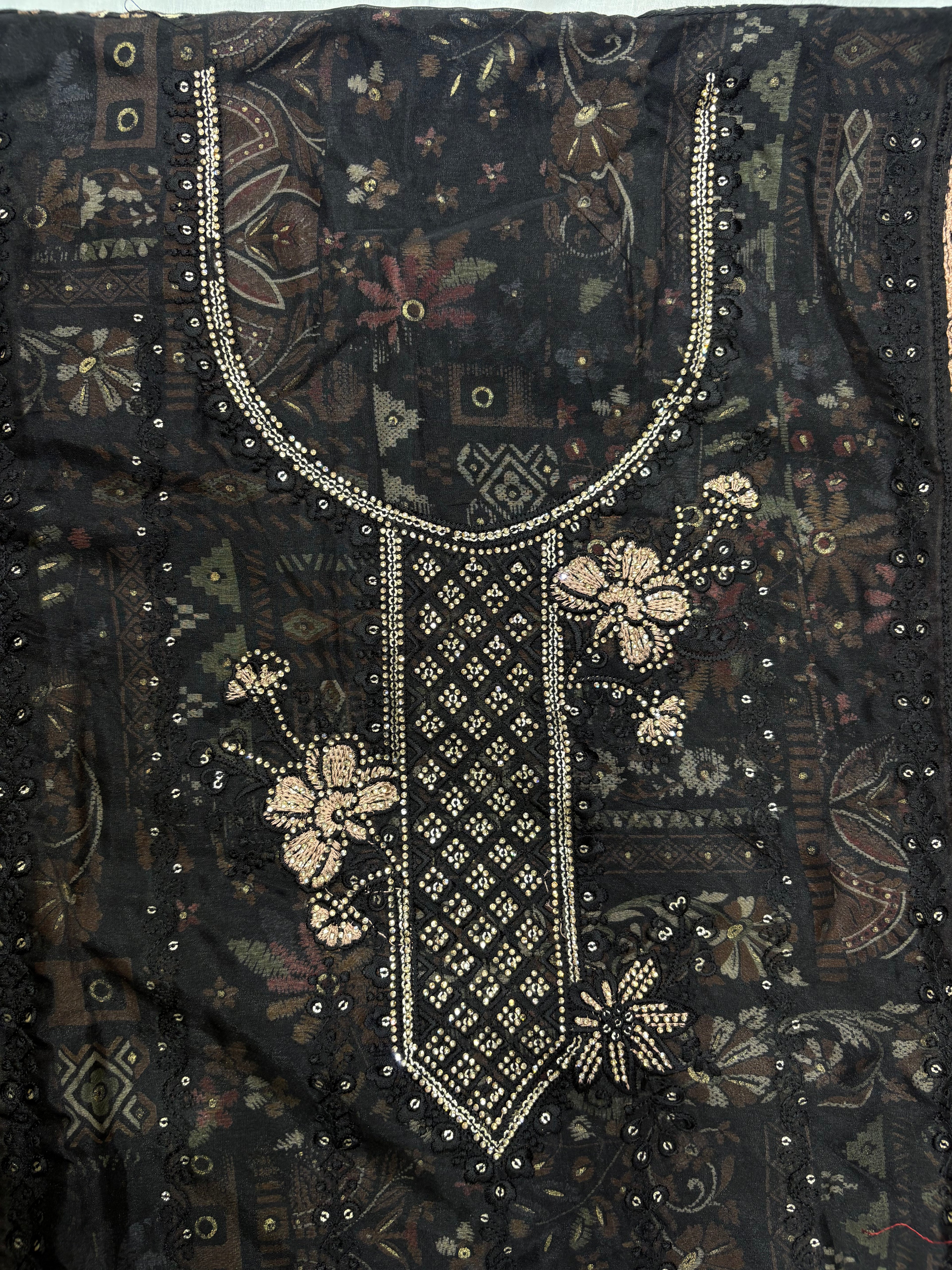 Midnight Floral Embellished Unstitched Suit Set