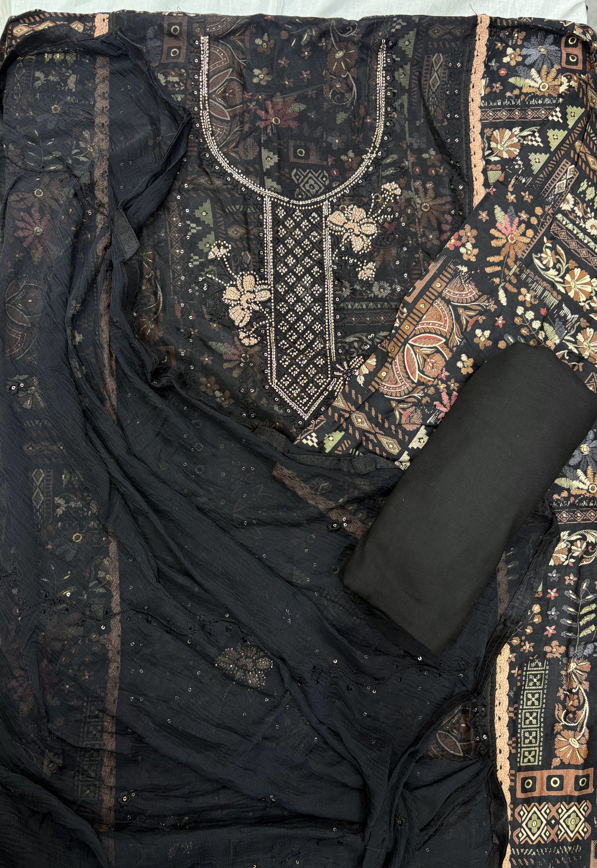 Midnight Floral Embellished Unstitched Suit Set