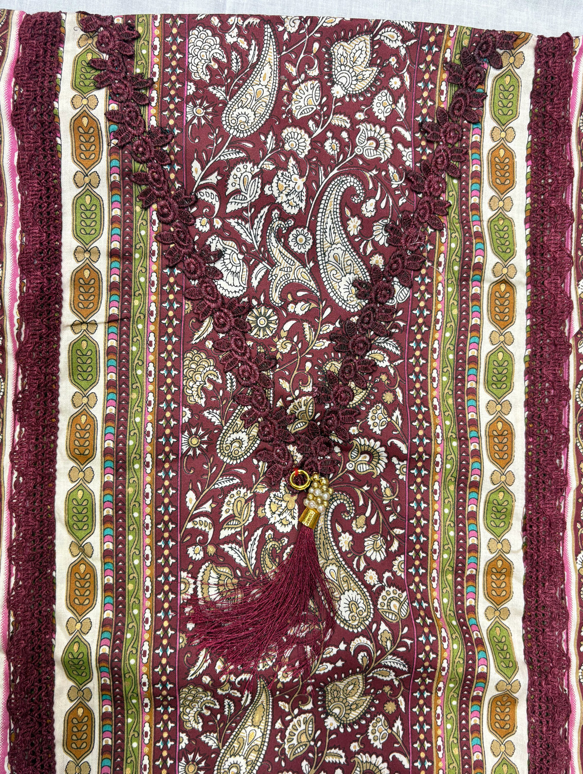 Pink Floral Printed Unstitched Suit Set with Paisley Dupatta